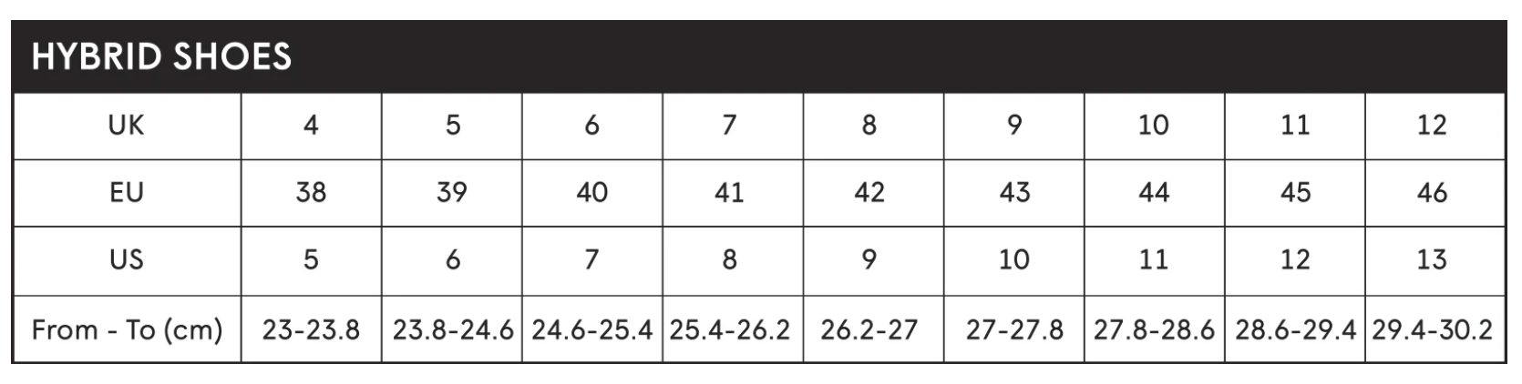 2026 CSkins Hybrid Shoes 0 Size Chart